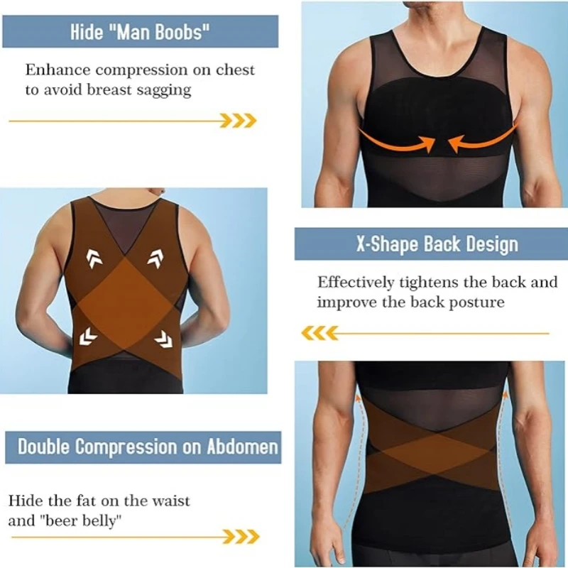 AliExpress Men Compression Shirts for Men Shapewear Chest Abdomen Control Body Shaper Slimming Undershirt Workout Vest Tank Top, view 4