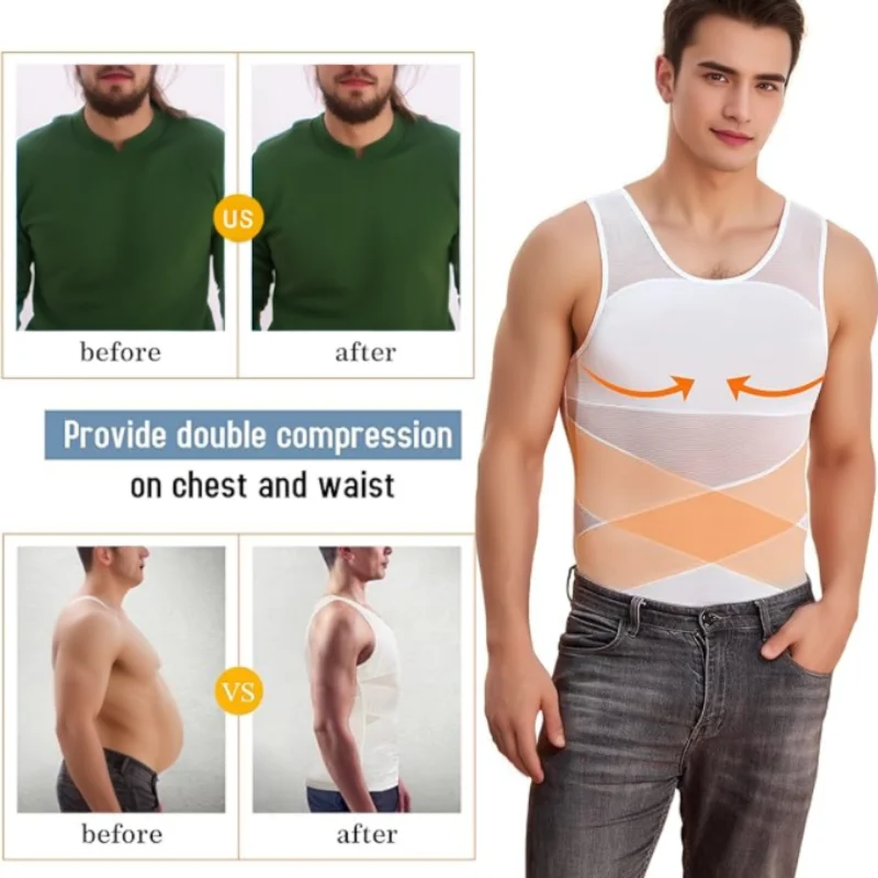AliExpress Men Compression Shirts for Men Shapewear Chest Abdomen Control Body Shaper Slimming Undershirt Workout Vest Tank Top, view 6
