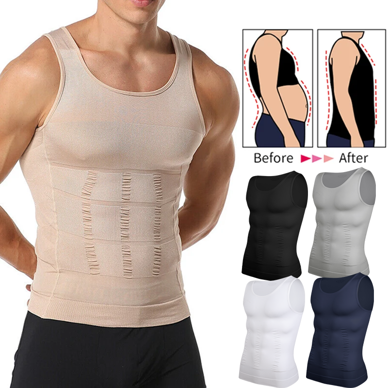 AliExpress Men Compression Vest Sleeveless Shapewear Slimming Body Shaper Shirt Gym Workout Corset Tummy Control Tank Top Abs Abdomen