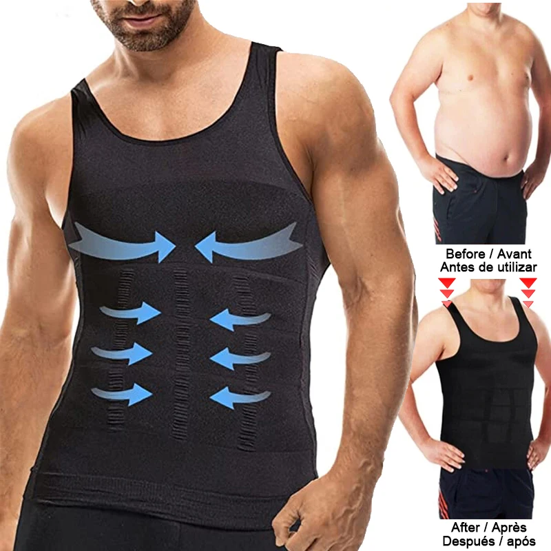 AliExpress Men Compression Vest Sleeveless Shapewear Slimming Body Shaper Shirt Gym Workout Corset Tummy Control Tank Top Abs Abdomen, view 3