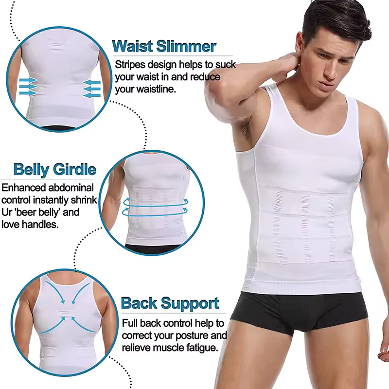 AliExpress Men Compression Vest Sleeveless Shapewear Slimming Body Shaper Shirt Gym Workout Corset Tummy Control Tank Top Abs Abdomen, view 5