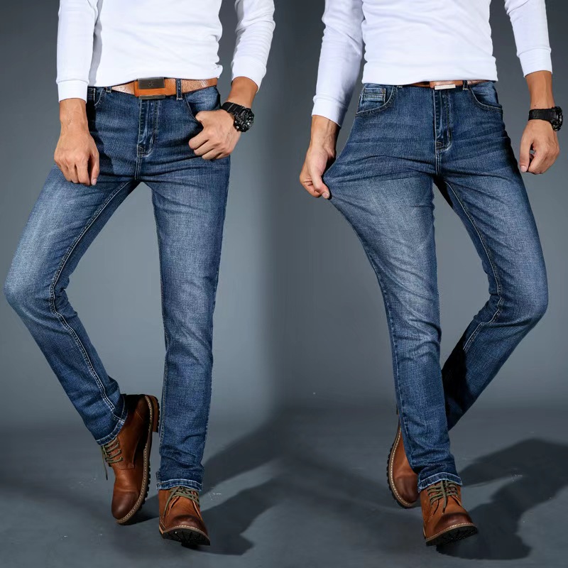 AliExpress Men Fashion Straight Jeans Mens 2024 New Stretch Slim Fit Pants Comfortable Soft Business Denim Trousers Male Brand Clothing