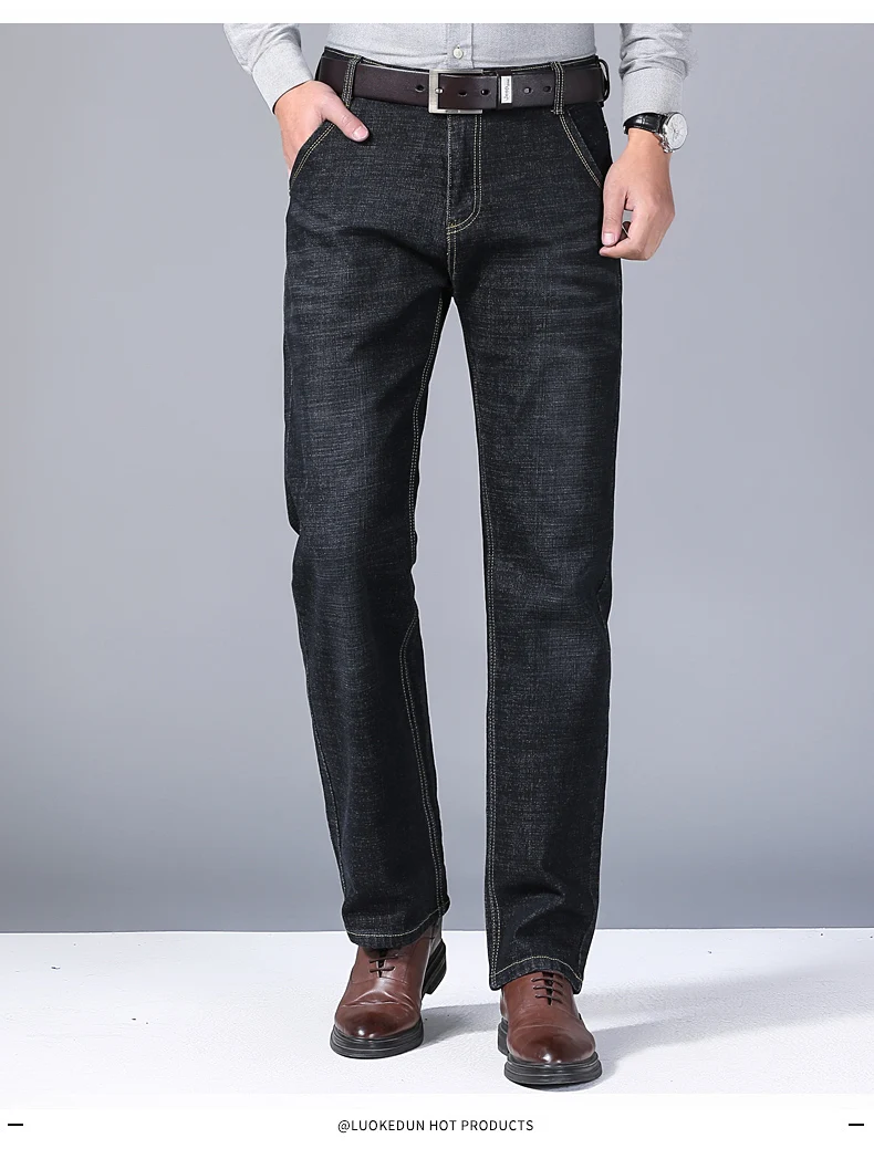 AliExpress Men Fashion Straight Jeans Mens 2024 New Stretch Slim Fit Pants Comfortable Soft Business Denim Trousers Male Brand Clothing, view 3