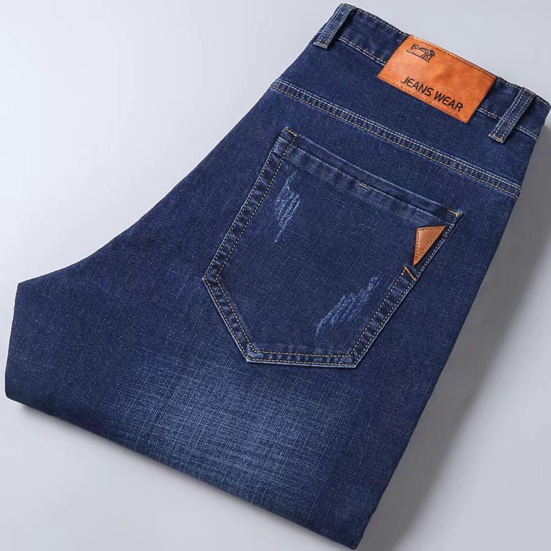 AliExpress Men Fashion Straight Jeans Mens 2024 New Stretch Slim Fit Pants Comfortable Soft Business Denim Trousers Male Brand Clothing, view 4