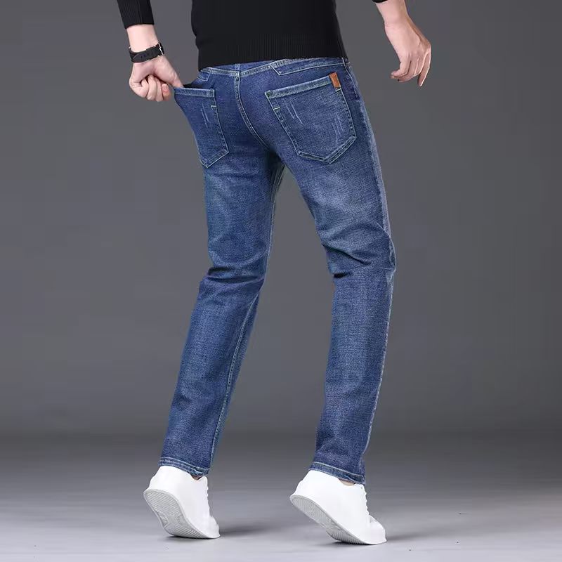 AliExpress Men Fashion Straight Jeans Mens 2024 New Stretch Slim Fit Pants Comfortable Soft Business Denim Trousers Male Brand Clothing, view 5
