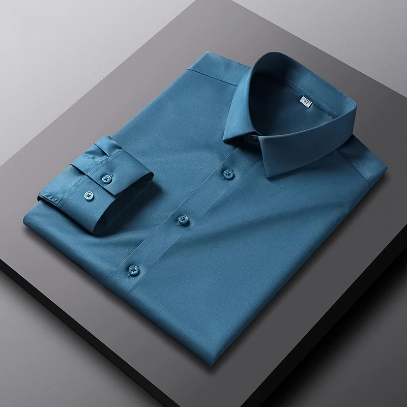 AliExpress Men's Casual and Fashionable Long Sleeved Solid Color Shirt Non Ironing and Wrinkle Resistant Business Top