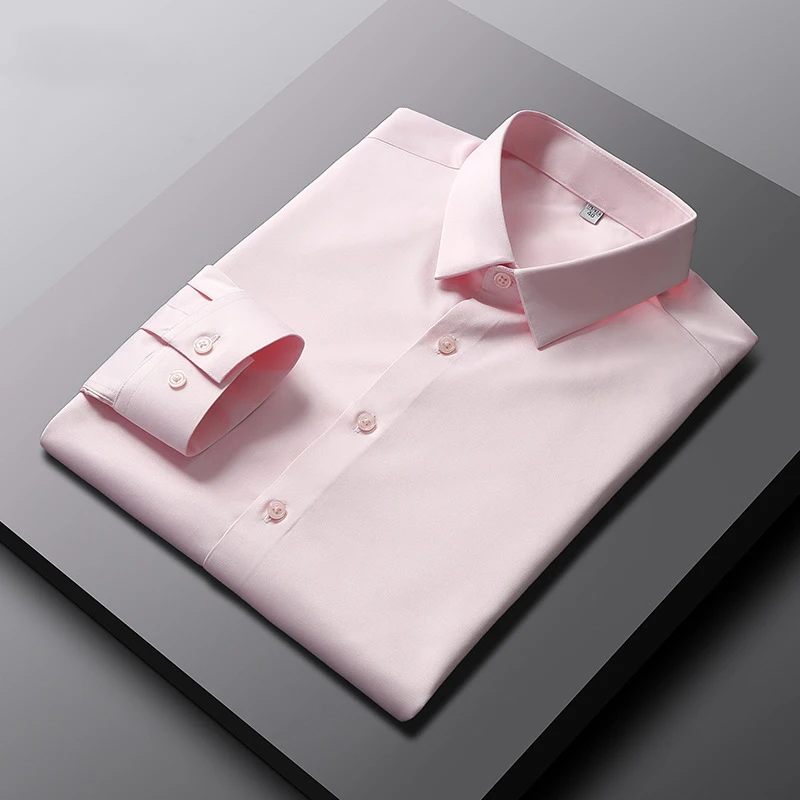 AliExpress Men's Casual and Fashionable Long Sleeved Solid Color Shirt Non Ironing and Wrinkle Resistant Business Top, view 2