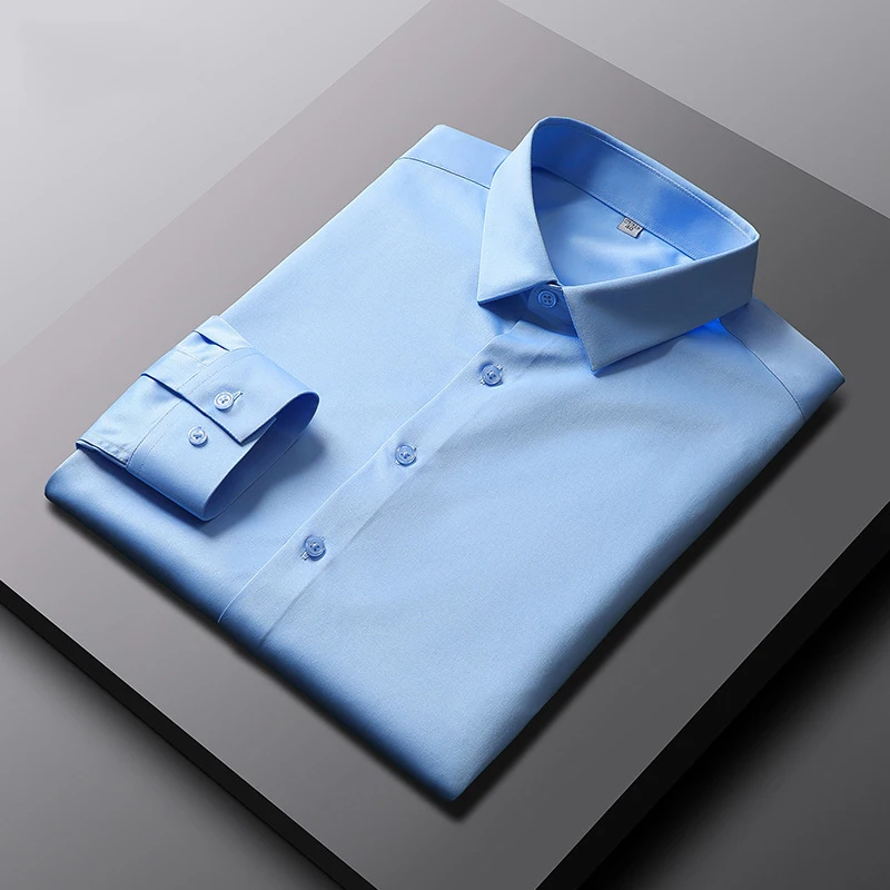 AliExpress Men's Casual and Fashionable Long Sleeved Solid Color Shirt Non Ironing and Wrinkle Resistant Business Top, view 3