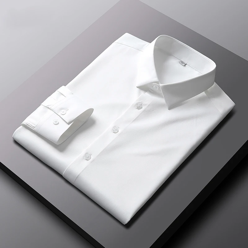 AliExpress Men's Casual and Fashionable Long Sleeved Solid Color Shirt Non Ironing and Wrinkle Resistant Business Top, view 4