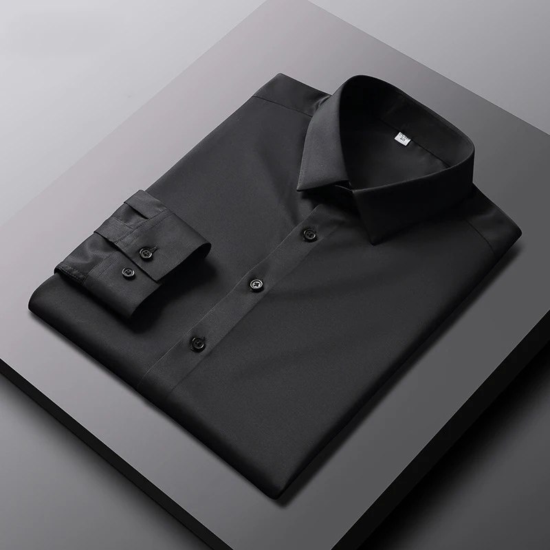 AliExpress Men's Casual and Fashionable Long Sleeved Solid Color Shirt Non Ironing and Wrinkle Resistant Business Top, view 5