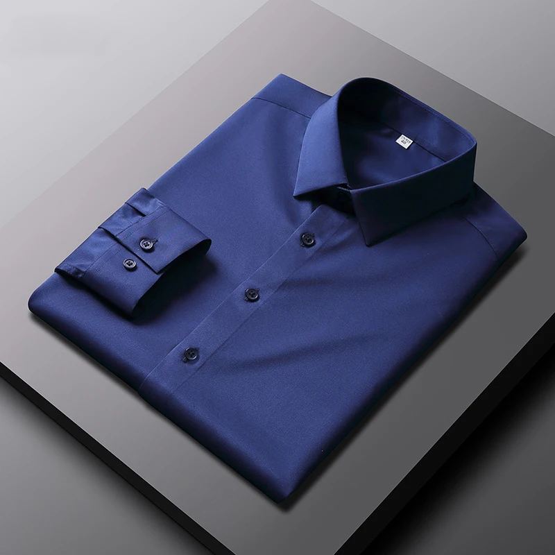 AliExpress Men's Casual and Fashionable Long Sleeved Solid Color Shirt Non Ironing and Wrinkle Resistant Business Top, view 6