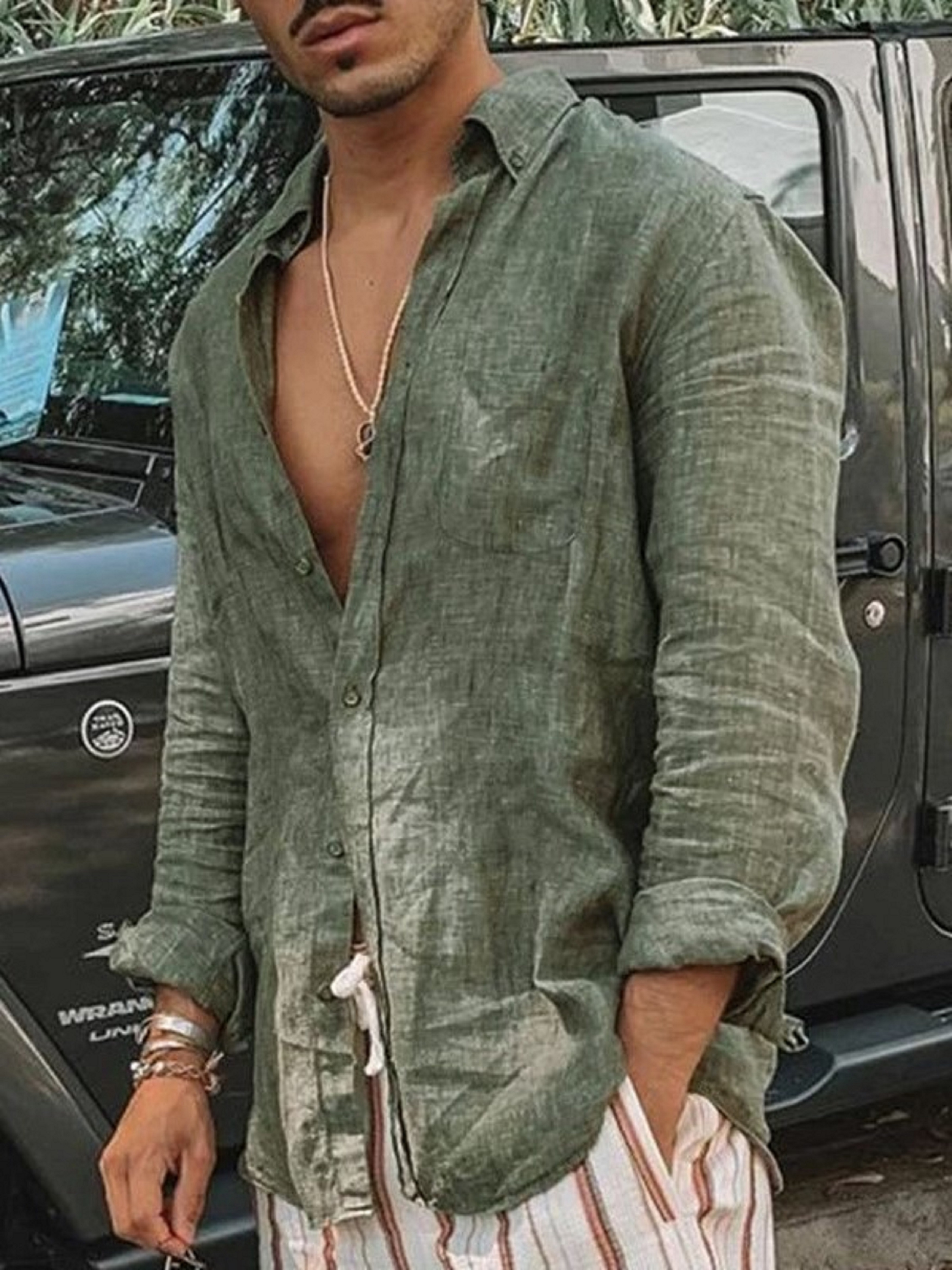AliExpress Men's casual fashion solid color thin long-sleeved shirt, lapel cardigan, suitable for outdoor activities