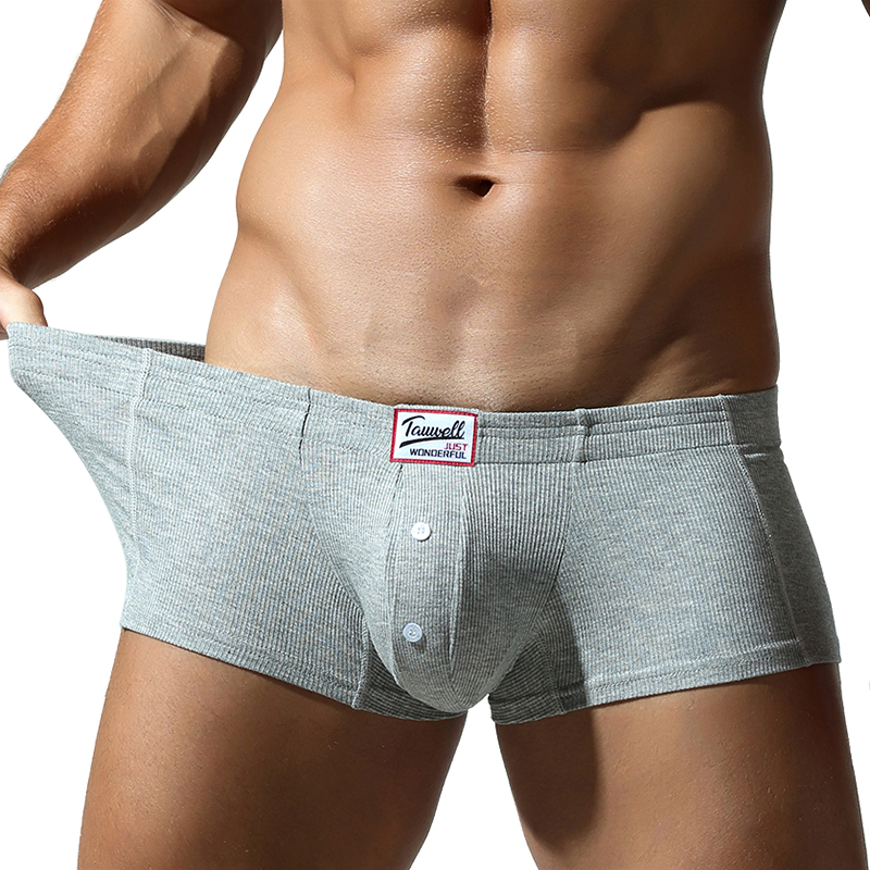 AliExpress Men's Flat Underwear, Made of Synthetic Cotton, High Elasticity, Raised, Button Decoration, Comfortable Slim Fit Solid Color