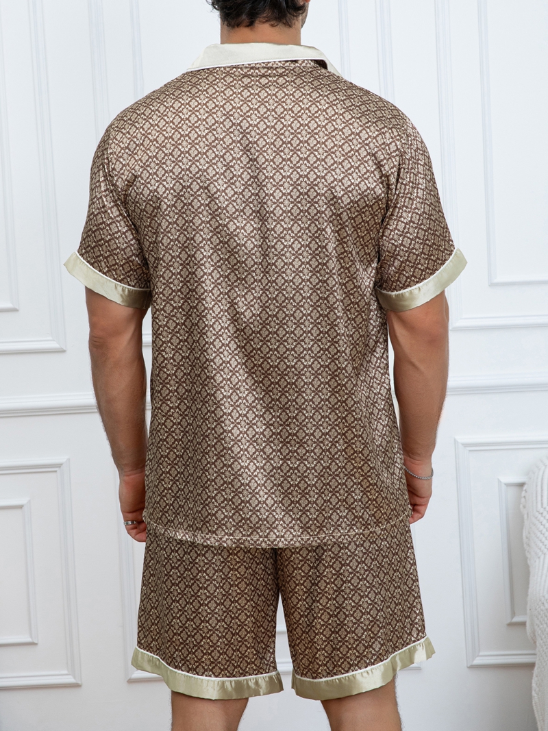 AliExpress Men's Plaid Print Pajama Set Short Sleeve Lapel Top And Elastic Shorts Comfortable Perfect For Summer Sleepwear Loungewear Pjs, view 3