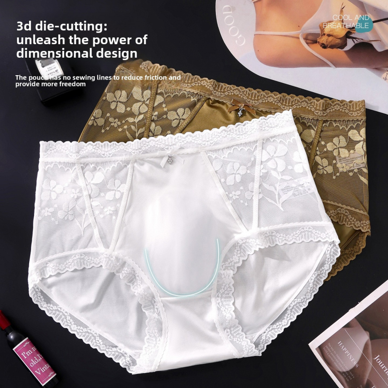 AliExpress Men's Satin Floral Lace Briefs with Rhinestone Bow Decor 3D Seamless Pouch mid Rise High Elastic Ultra Smooth Scalloped Trim Mal, view 3