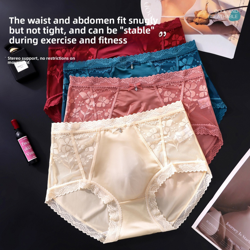 AliExpress Men's Satin Floral Lace Briefs with Rhinestone Bow Decor 3D Seamless Pouch mid Rise High Elastic Ultra Smooth Scalloped Trim Mal, view 4