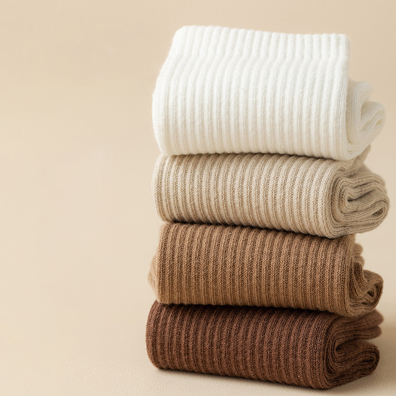 AliExpress Men's Socks Retro Solid Color Coffee White Khaki Beige Breathable Cotton Socks Casual Sport Trendy Fashion Middle Tube Long Sock, view 5