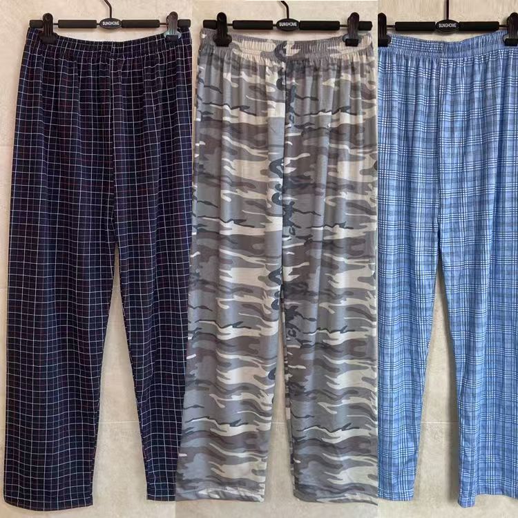 AliExpress Men's Stylish Summer Pajama Pants, Thin Home Pants, Loose Breathable Air-Conditioned Pants with Elastic Waist, view 4