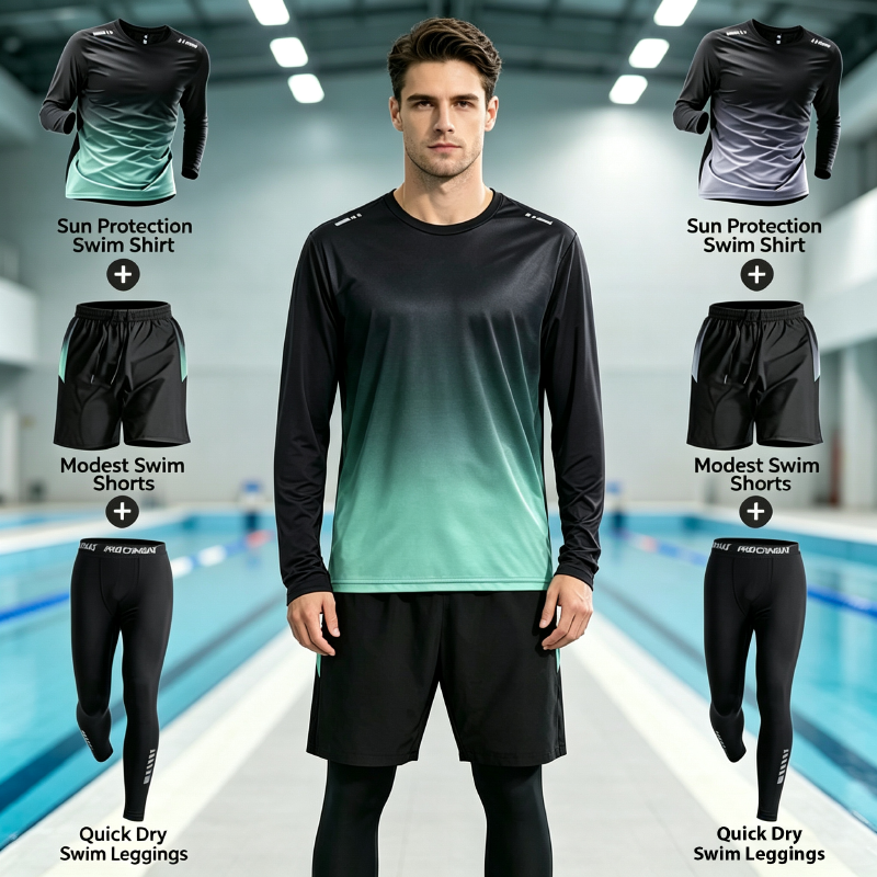 AliExpress Men's Sun-Protective Quick-Drying Long-Sleeve Swimsuit Set with Long Pants Sports Fitness Running Outfit 1/2/3 Piece Options