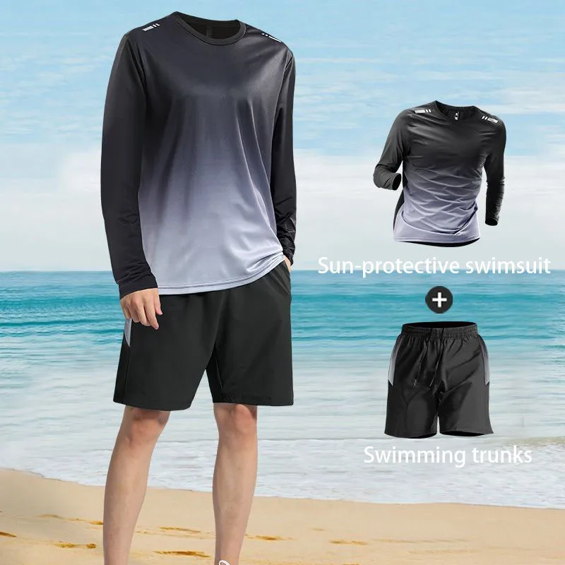 AliExpress Men's Sun-Protective Quick-Drying Long-Sleeve Swimsuit Set with Long Pants Sports Fitness Running Outfit 1/2/3 Piece Options, view 2