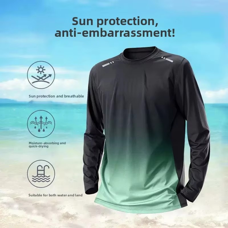 AliExpress Men's Sun-Protective Quick-Drying Long-Sleeve Swimsuit Set with Long Pants Sports Fitness Running Outfit 1/2/3 Piece Options, view 3