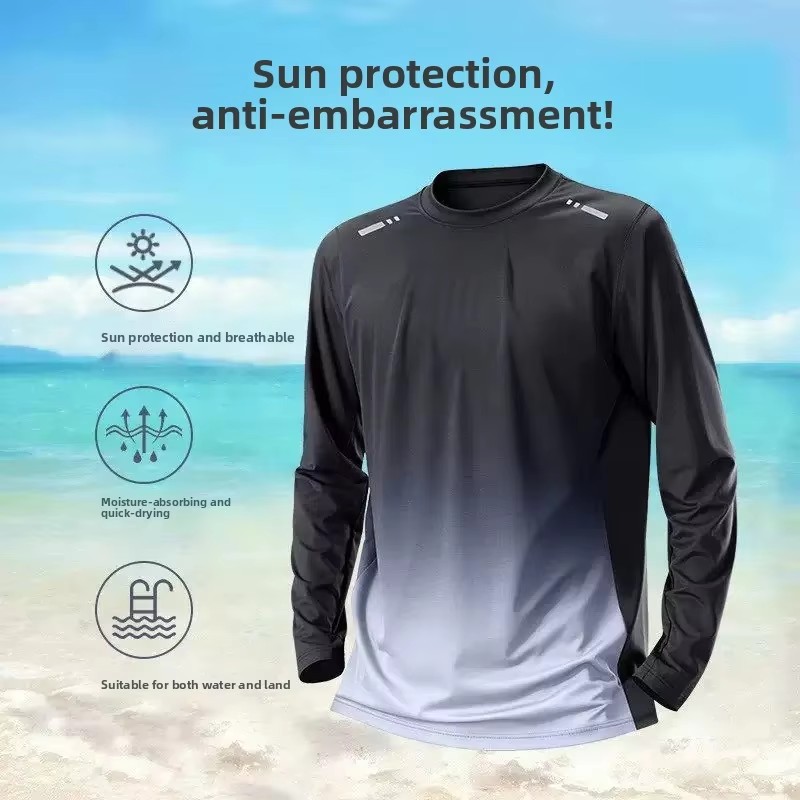 AliExpress Men's Sun-Protective Quick-Drying Long-Sleeve Swimsuit Set with Long Pants Sports Fitness Running Outfit 1/2/3 Piece Options, view 4