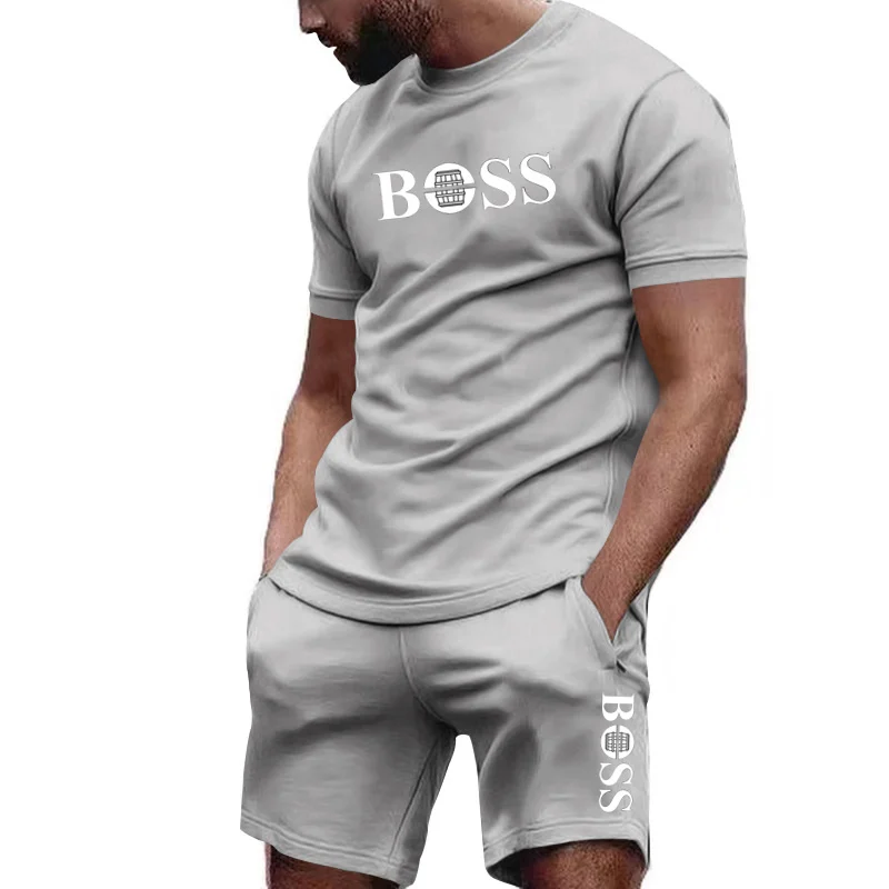 AliExpress Men's two-piece sportswear short sleeved T-shirt and pants set running and fitness sportswear 2026 summer big discount, view 3
