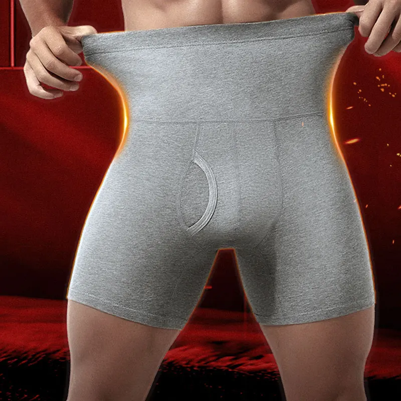 AliExpress Men's underwear Men's cotton high waist belly large size lengthening anti-wear leg plus fat warm sports boxer shorts