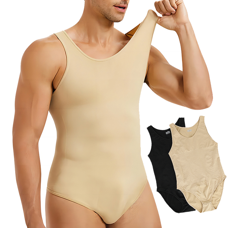 AliExpress Men Shapewear Bodysuit Tummy Control Abdomen Compression Slimming Bodysuit Sleeveless Open Crotch Undershirt Full Body Shaper