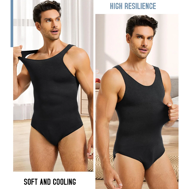 AliExpress Men Shapewear Bodysuit Tummy Control Abdomen Compression Slimming Bodysuit Sleeveless Open Crotch Undershirt Full Body Shaper, view 4
