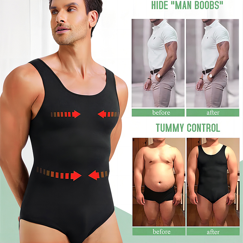 AliExpress Men Shapewear Bodysuit Tummy Control Abdomen Compression Slimming Bodysuit Sleeveless Open Crotch Undershirt Full Body Shaper, view 5