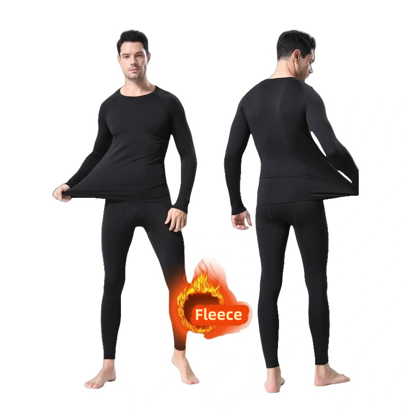 AliExpress Men Undershirts Men's Winter Thermal Underwear Thin Fleece Elastic Compression Fitness For Winter Sports First Layer Wear, view 3
