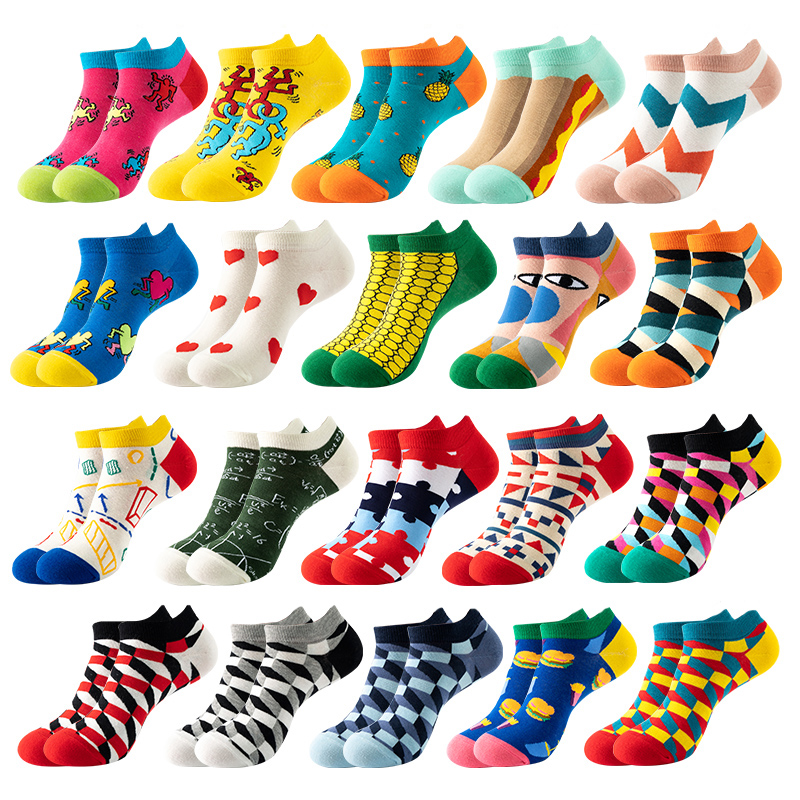 AliExpress Men Women Unisex Spring Summer Combed Cotton Casual Funny Socks Street Skateboard Novelty Oil Painting Comfortable Ankle Socks