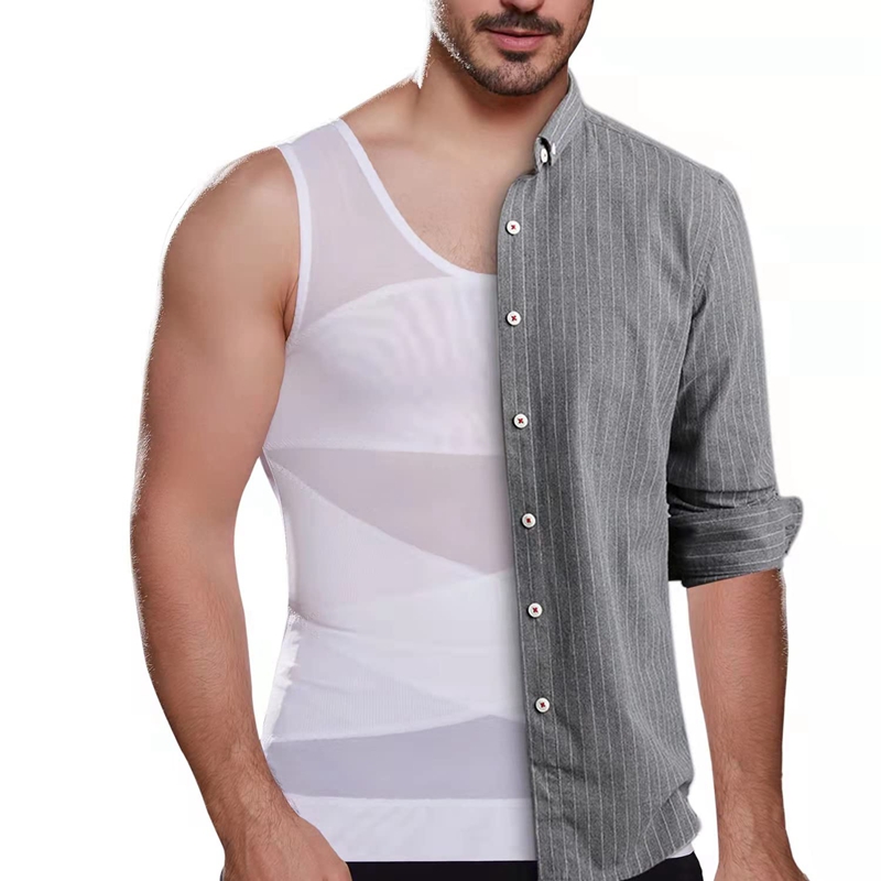 AliExpress Mens Slimming Body Shaper Vest Gynecomastia Compression Shirts Tummy Control Sleeveless Undershirts Criss Cross Mesh Underwear, view 3