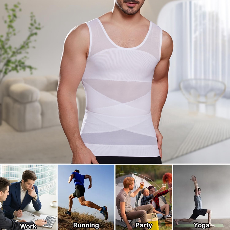 AliExpress Mens Slimming Body Shaper Vest Gynecomastia Compression Shirts Tummy Control Sleeveless Undershirts Criss Cross Mesh Underwear, view 5