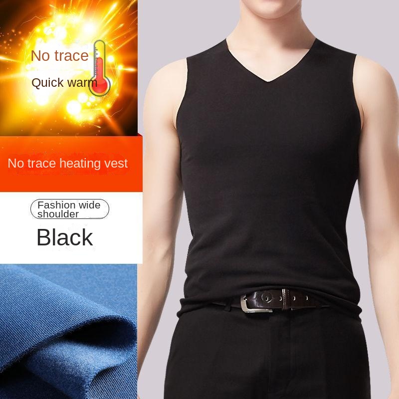 AliExpress Mens Underwear 37° Heating Fiber Plus Velvet Seamless Vest Men's Winter Slim Warm Bottoming Shirt Men's Speed Thermal Underwear, view 3