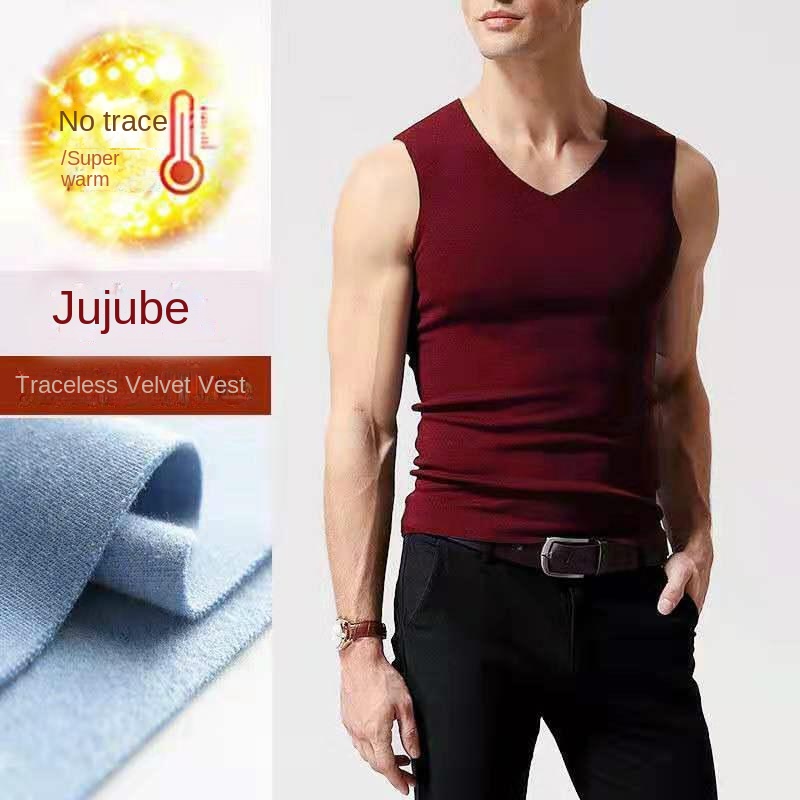 AliExpress Mens Underwear 37° Heating Fiber Plus Velvet Seamless Vest Men's Winter Slim Warm Bottoming Shirt Men's Speed Thermal Underwear, view 4