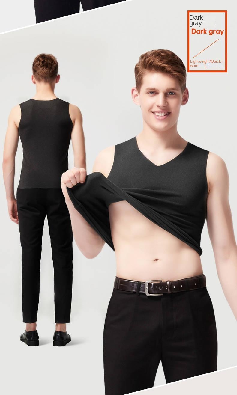 AliExpress Mens Underwear 37° Heating Fiber Plus Velvet Seamless Vest Men's Winter Slim Warm Bottoming Shirt Men's Speed Thermal Underwear, view 6