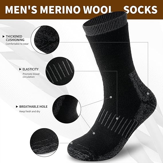 AliExpress Merino Wool Thermal Socks, Suitable for Both Men and Women, 3 Pairs of Fully Cushioned Winter Boot Socks, Ideal for Hiking and Working in Cold Weather, view 5