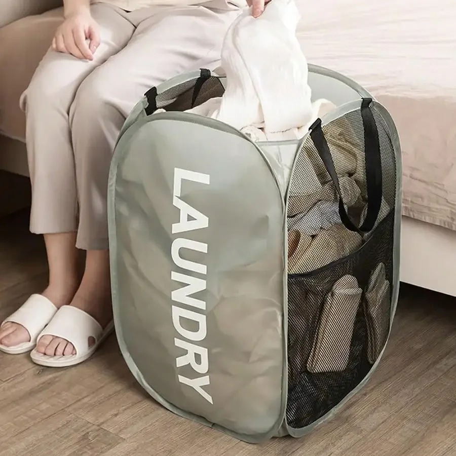 AliExpress Mesh Pop-up Laundry Basket, Foldable Dirty Clothes Storage Basket, Large Capacity Storage Basket, view 3