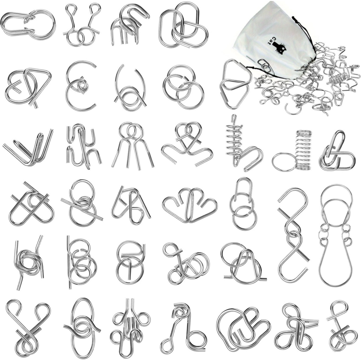 AliExpress Metal Wire Puzzle Set,Brain Teaser IQ Test Disentanglemen Iron Link Unlock Interlock Game Chinese Ring Magic Trick Toy