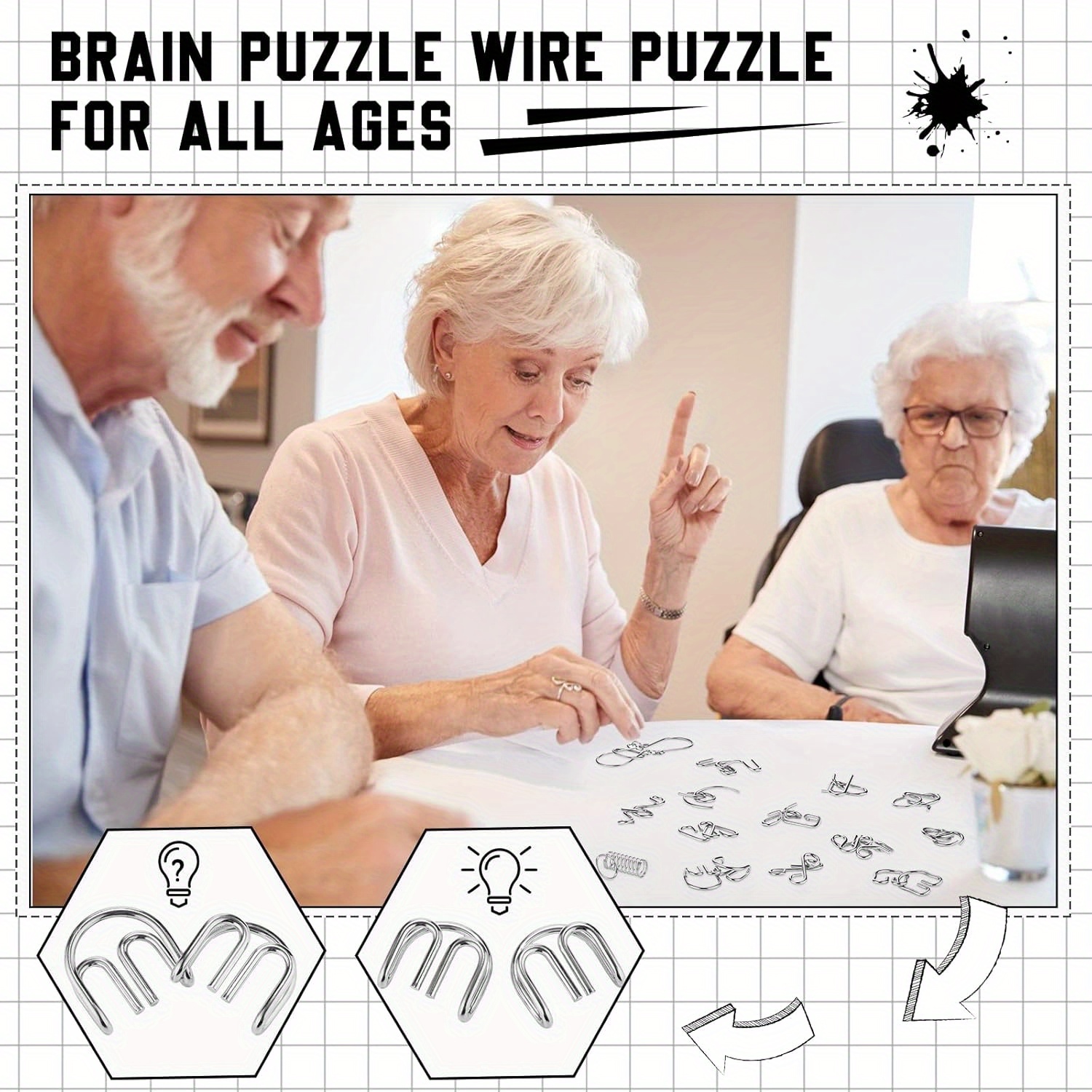 AliExpress Metal Wire Puzzle Set,Brain Teaser IQ Test Disentanglemen Iron Link Unlock Interlock Game Chinese Ring Magic Trick Toy, view 5