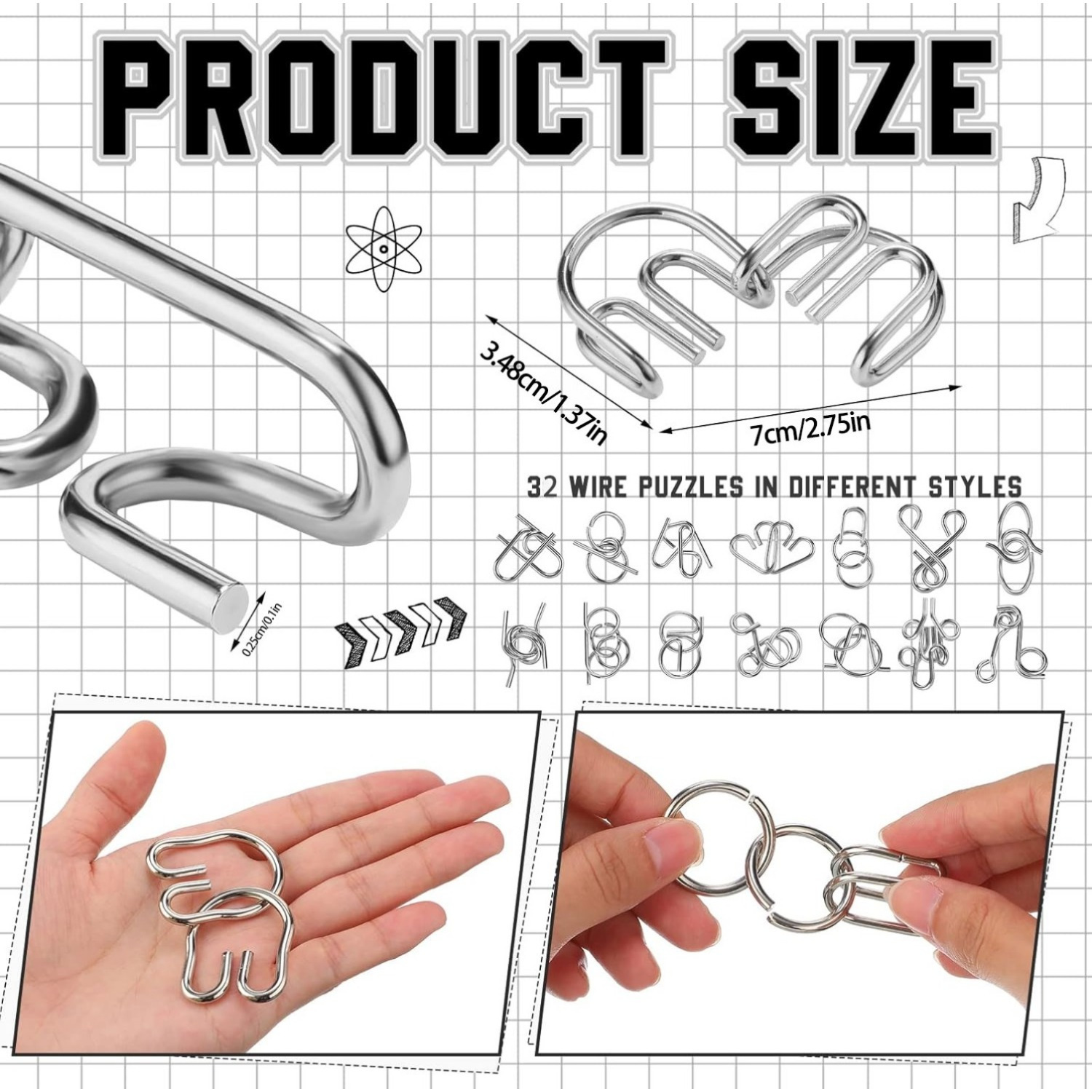 AliExpress Metal Wire Puzzle Set,Brain Teaser IQ Test Disentanglemen Iron Link Unlock Interlock Game Chinese Ring Magic Trick Toy, view 2