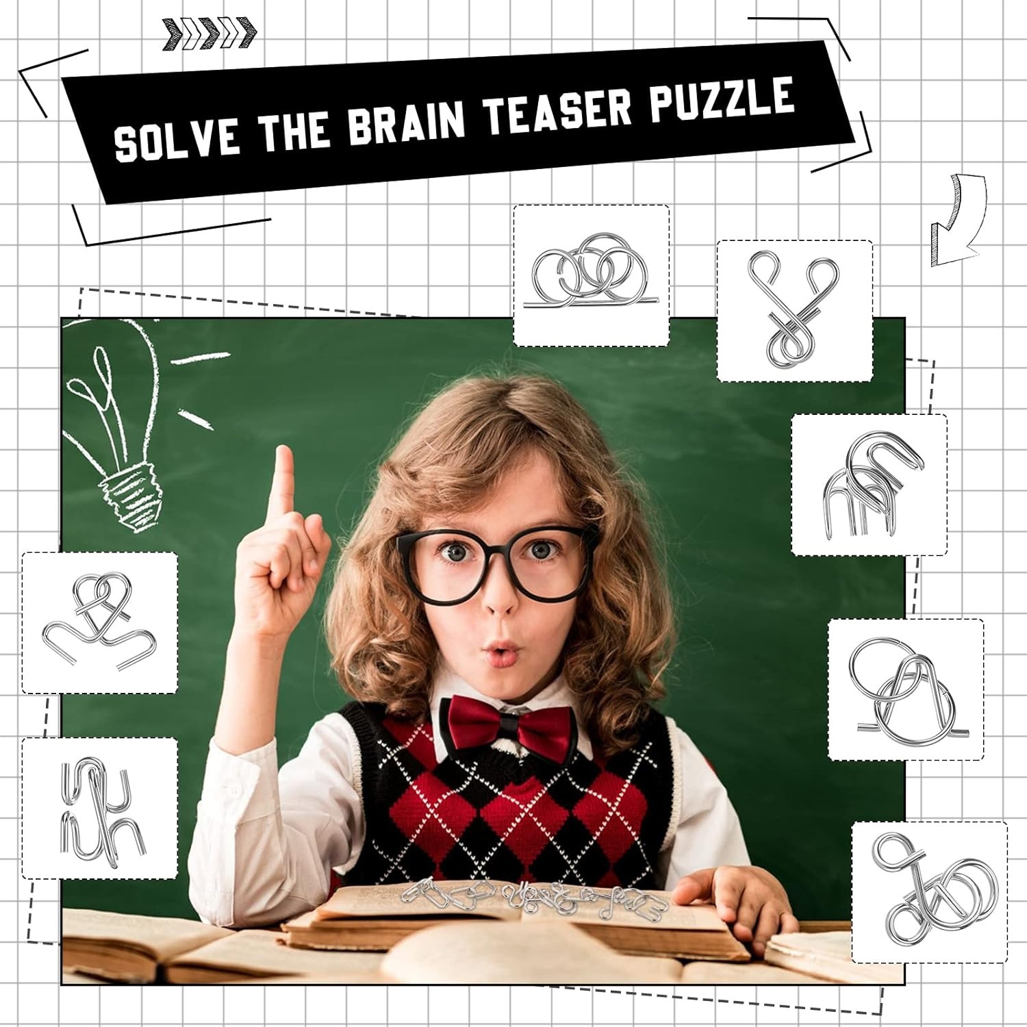 AliExpress Metal Wire Puzzle Set,Brain Teaser IQ Test Disentanglemen Iron Link Unlock Interlock Game Chinese Ring Magic Trick Toy, view 3