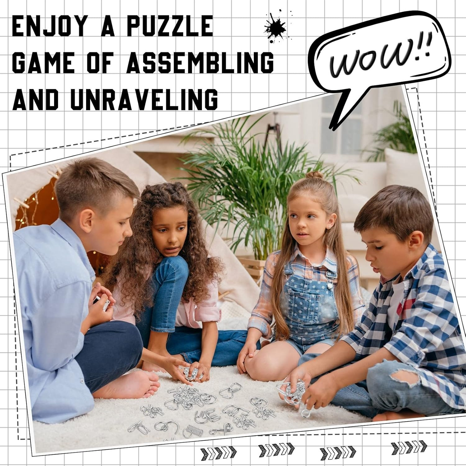 AliExpress Metal Wire Puzzle Set,Brain Teaser IQ Test Disentanglemen Iron Link Unlock Interlock Game Chinese Ring Magic Trick Toy, view 4