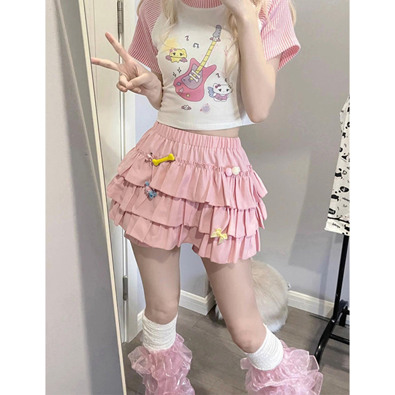 AliExpress MEXZT Y2K Sweet Ruffles Mini Skirt Women Kawaii Lolita Bow A Line Skirts Harajuku Japanese High Waist Pink White Ball Gown Skirt