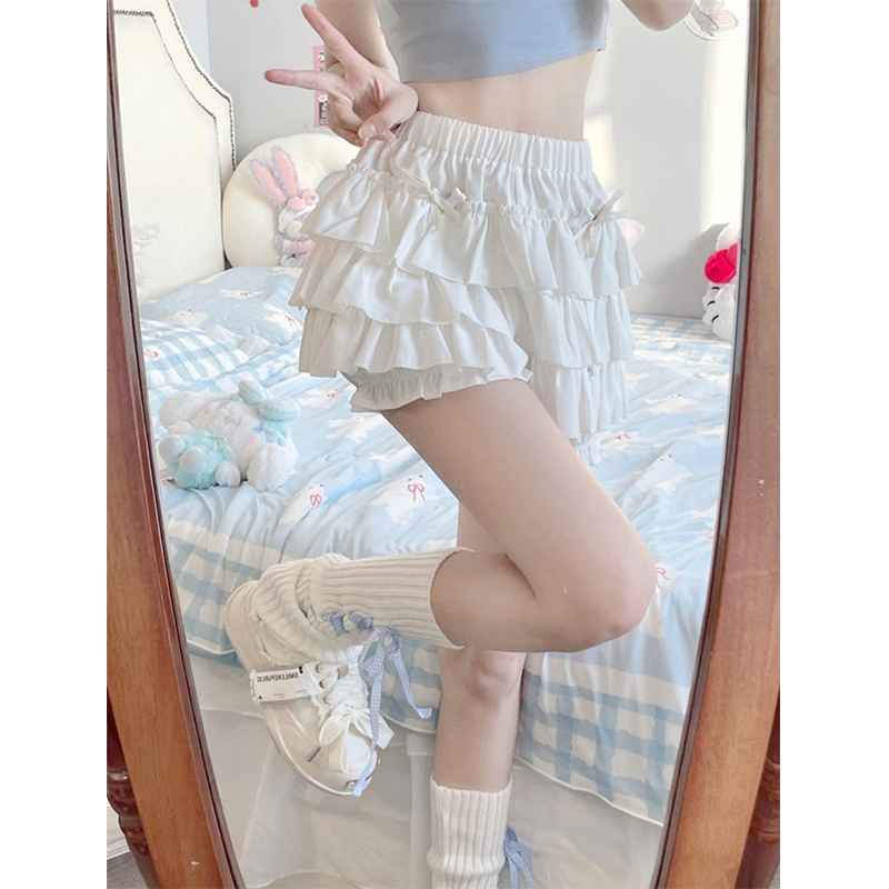 AliExpress MEXZT Y2K Sweet Ruffles Mini Skirt Women Kawaii Lolita Bow A Line Skirts Harajuku Japanese High Waist Pink White Ball Gown Skirt, view 6