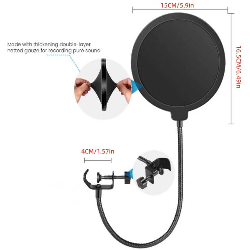 AliExpress MF6 Mic Accessories Metal PoP Double Layer Filter Universal Microphone Windshield for Studio Recording Condenser Microphone, view 3