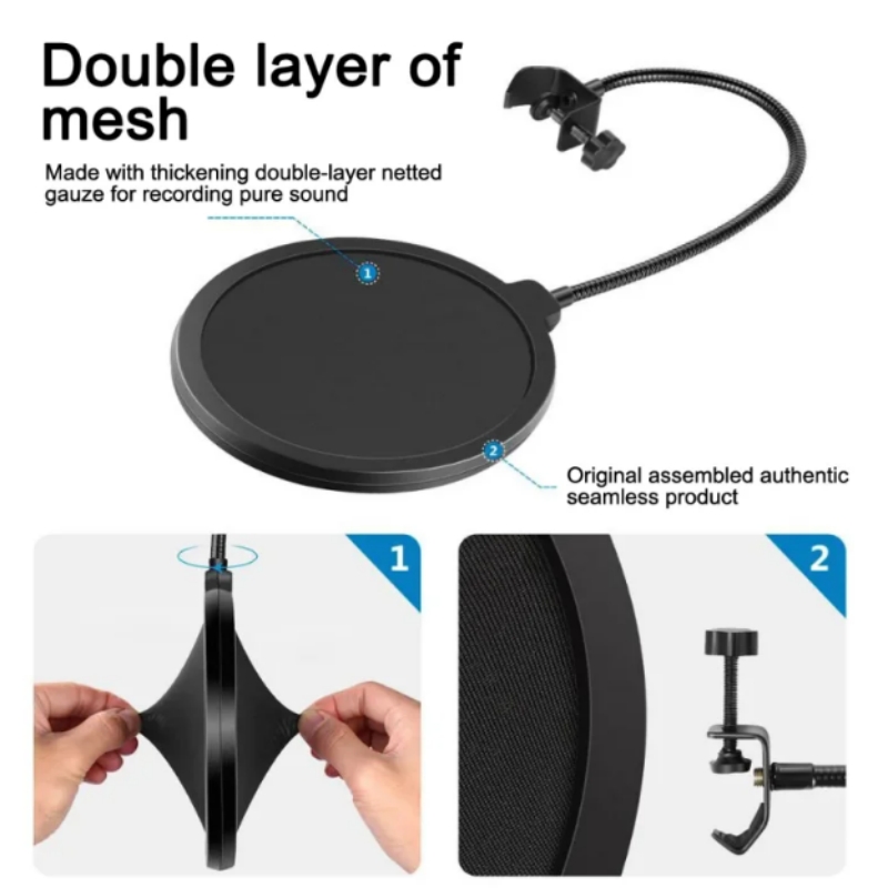 AliExpress MF6 Mic Accessories Metal PoP Double Layer Filter Universal Microphone Windshield for Studio Recording Condenser Microphone, view 5