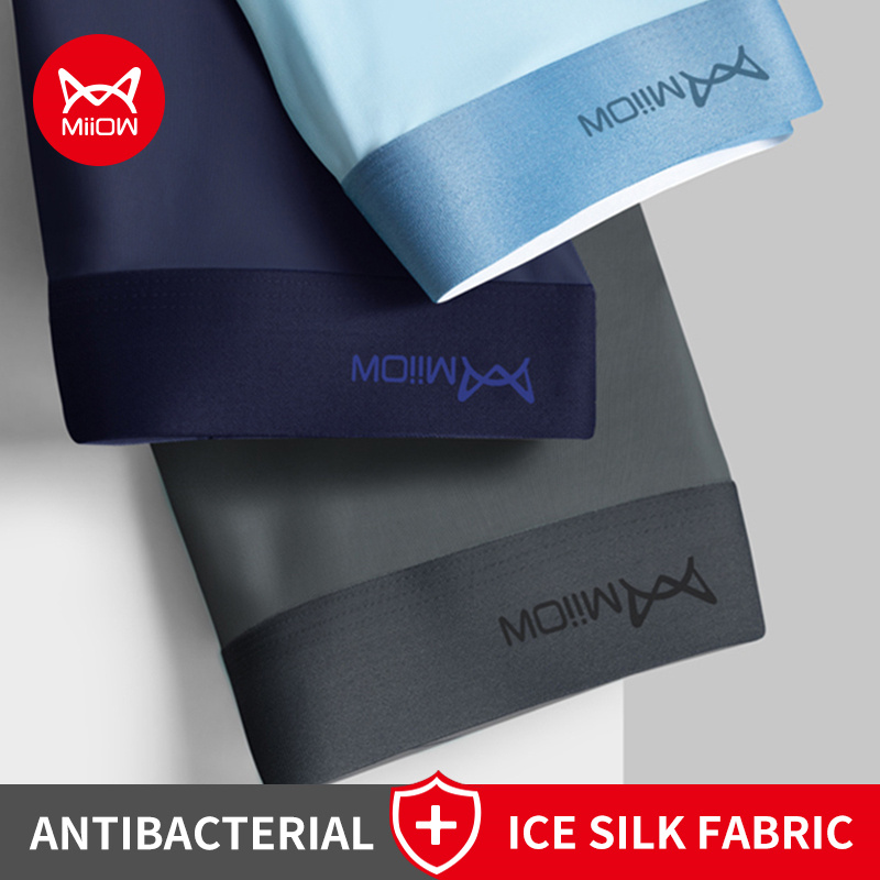 AliExpress MiiOW 3Pcs Ice Silk Men Underwear Boxers 3A Breathable Crotch Man Underpants Graphene Antibacterial Men's Panties Boxer Trunks